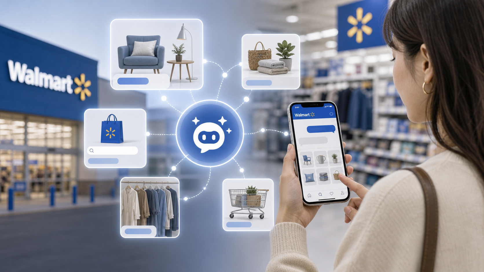 Walmartが顧客接点に広げた生成AI(Sparky・AI検索)の図解