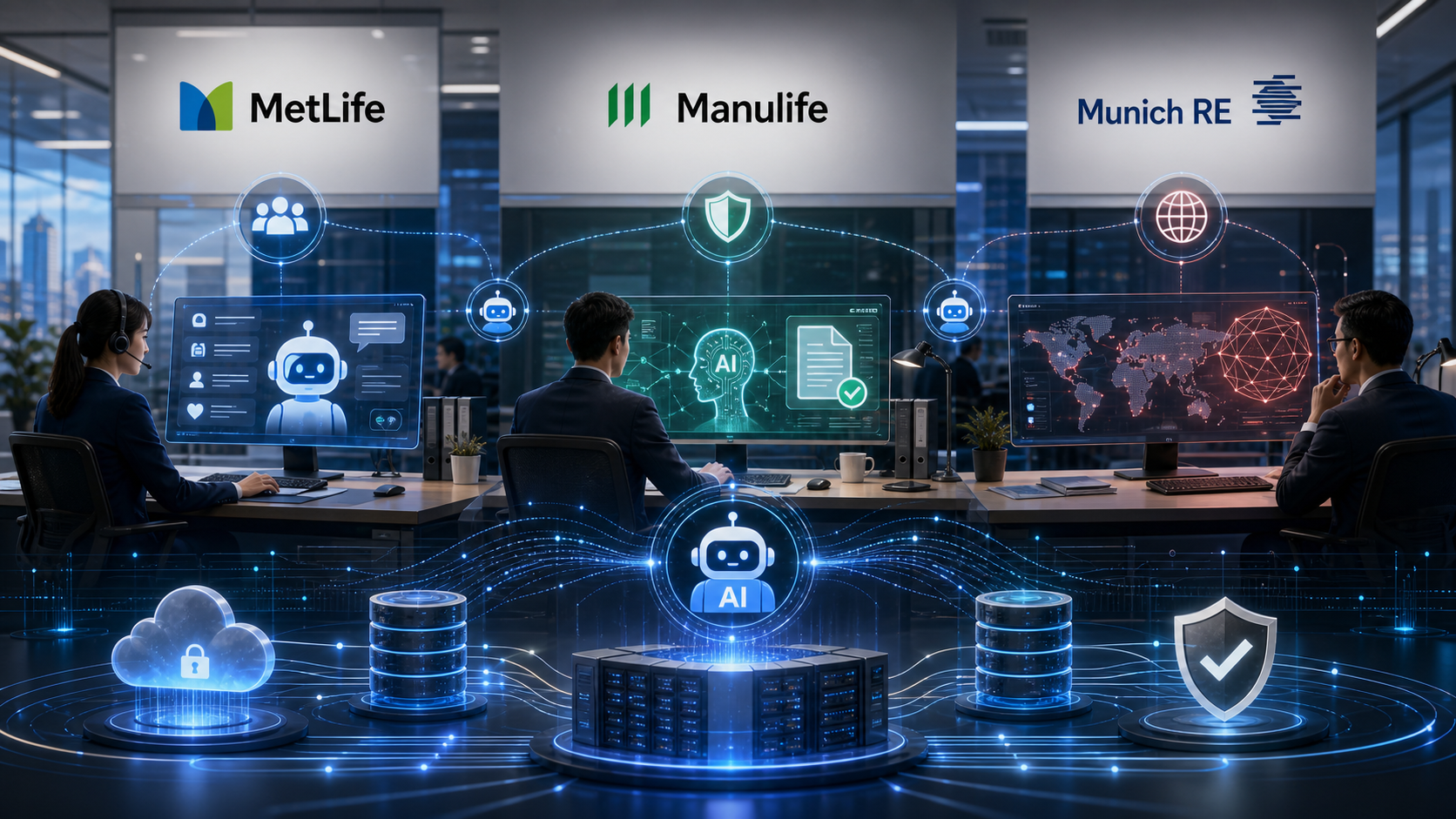 MetLife・Manulife・Munich Reに見る業務特化型AIの実装の図解