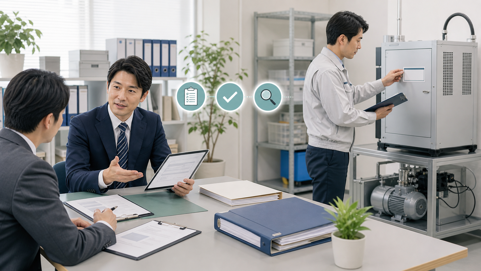 検査当日の受け答えと現物確認の進め方の図解