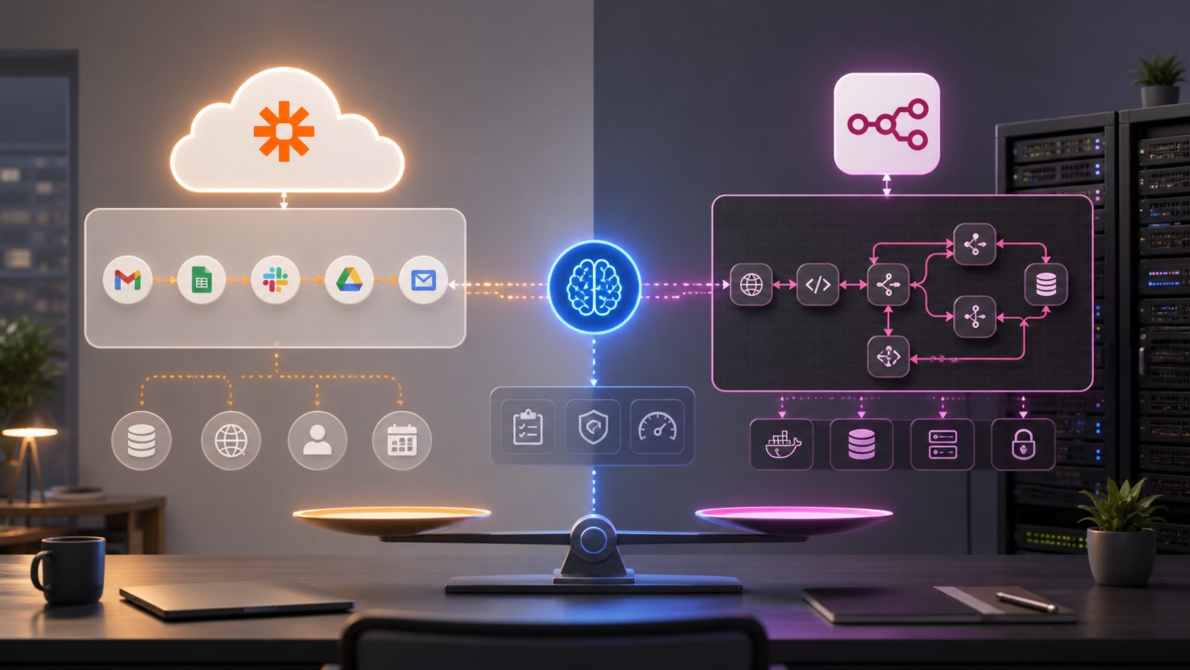 Zapier vs n8nセルフホスト：主要選択肢の比較の図解