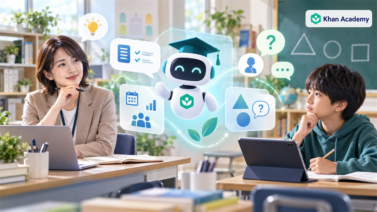 事例2：Khan Academy｜Khanmigoで教員支援とソクラテス式チューターを同時展開の図解